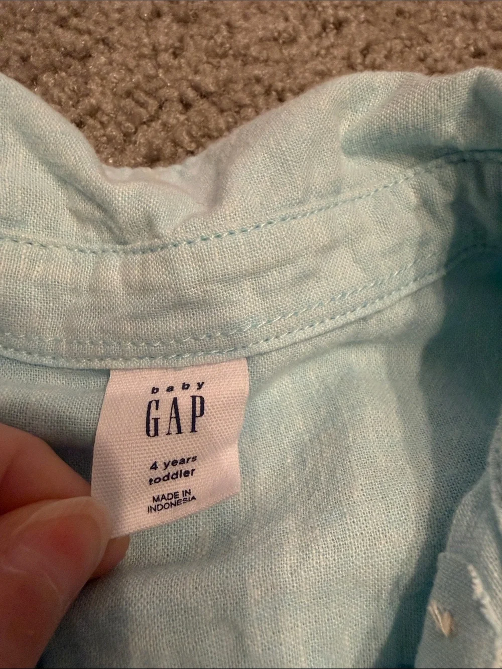 Baby GapLight teal Blue Boys' Button-Up linen Shirt - Classic Long Sleeve